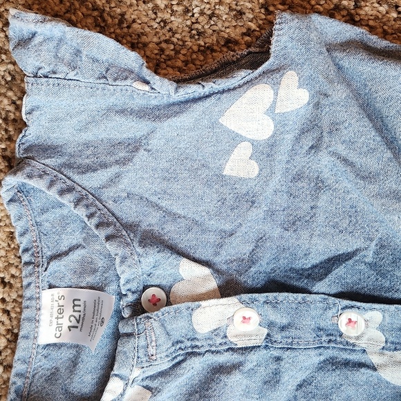 Carter's | Denim Heart Print Romper - Picture 5 of 8